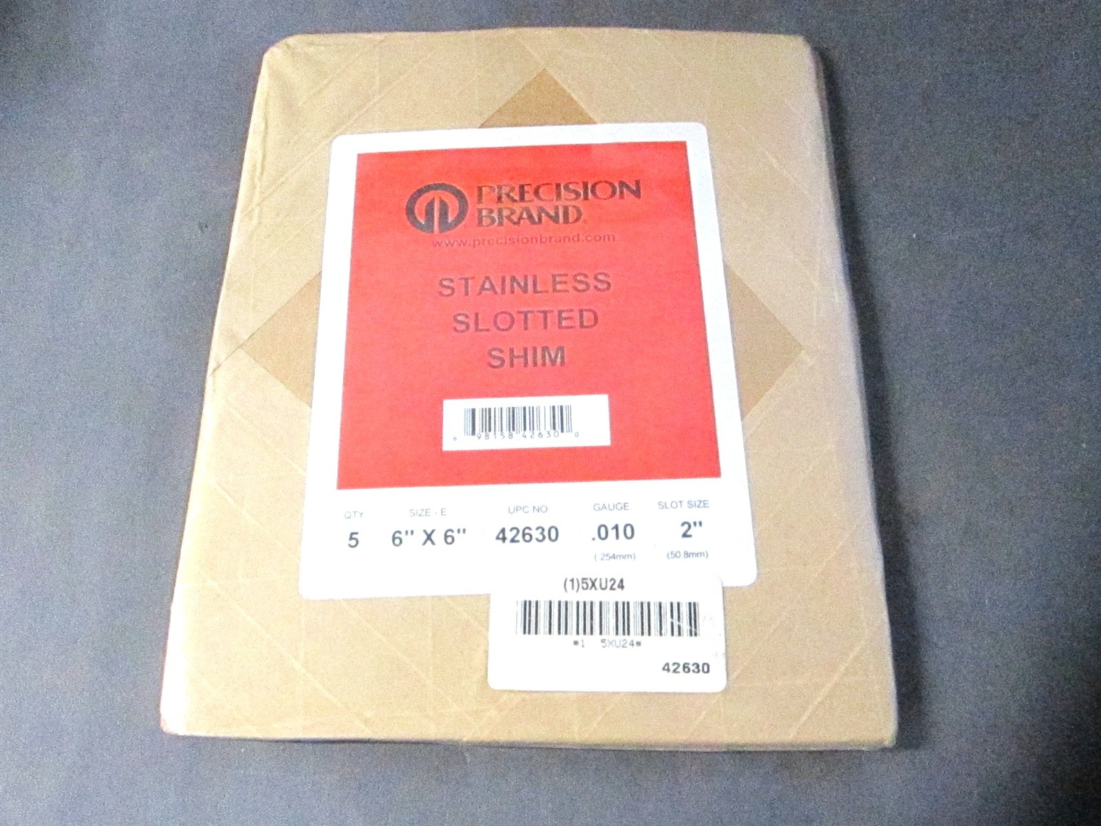 Precision Brand 42630 6 x 6 x 0.010 Stainless Steel Slotted Shims w/ Tab – Qty 5