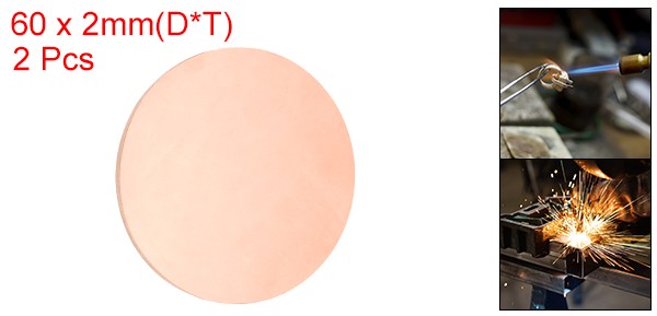 2Pcs Copper Round Plate, 0.08″ Thick 2.4″ Dia C1100 Pure Copper Sheet