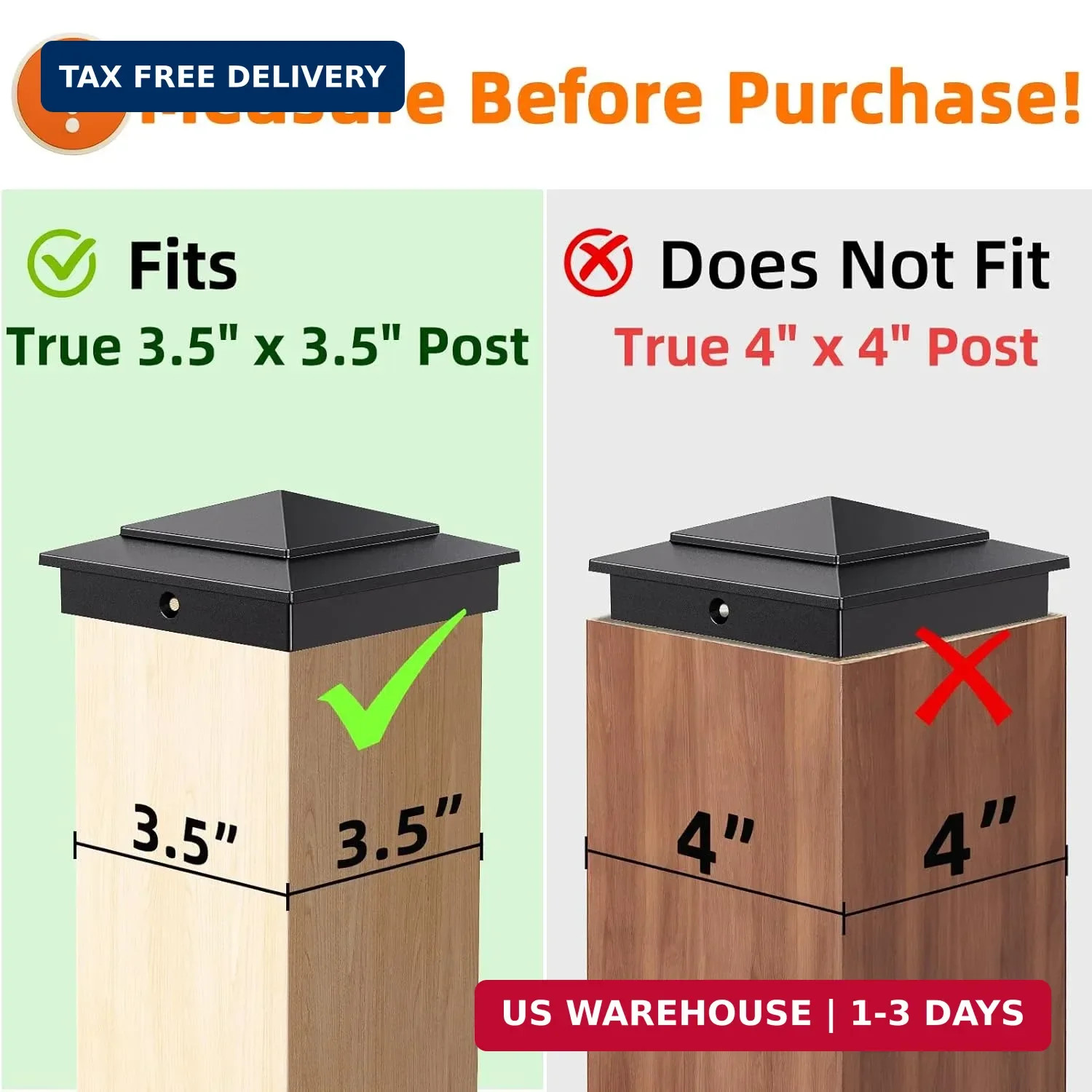 4 x 4 Ultra Durable Aluminum Pyramid Post Caps Fits Actual 3.5″ x 3.5″ Wood Post