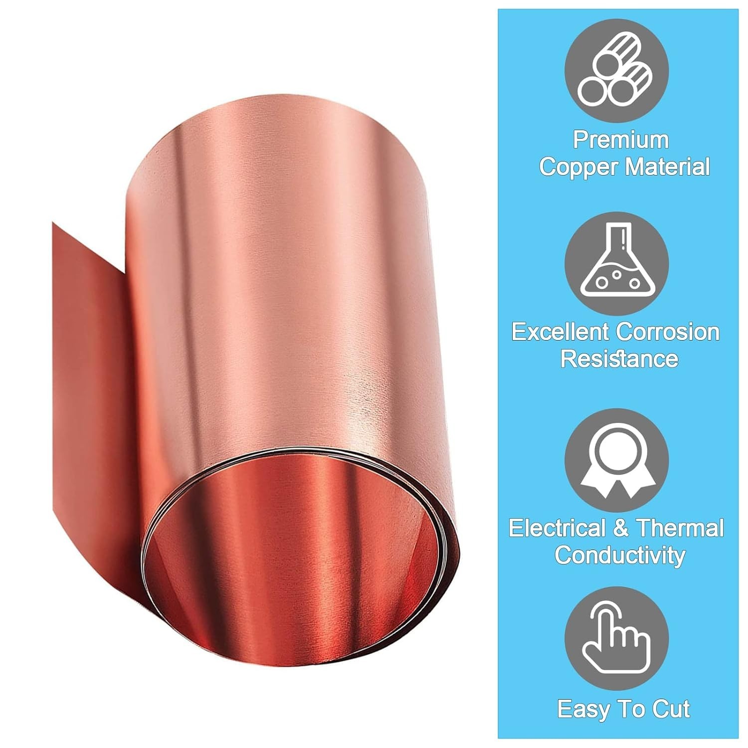 Durable 99.9% Pure Copper Foil Roll 0.1mm x 100mm x 1000mm for Home and Art