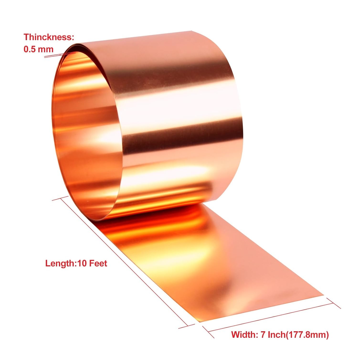 24 Gauge Pure Copper Flashing Sheet 0.5mm 10 FT Length Copper Roll 99.95% Pure