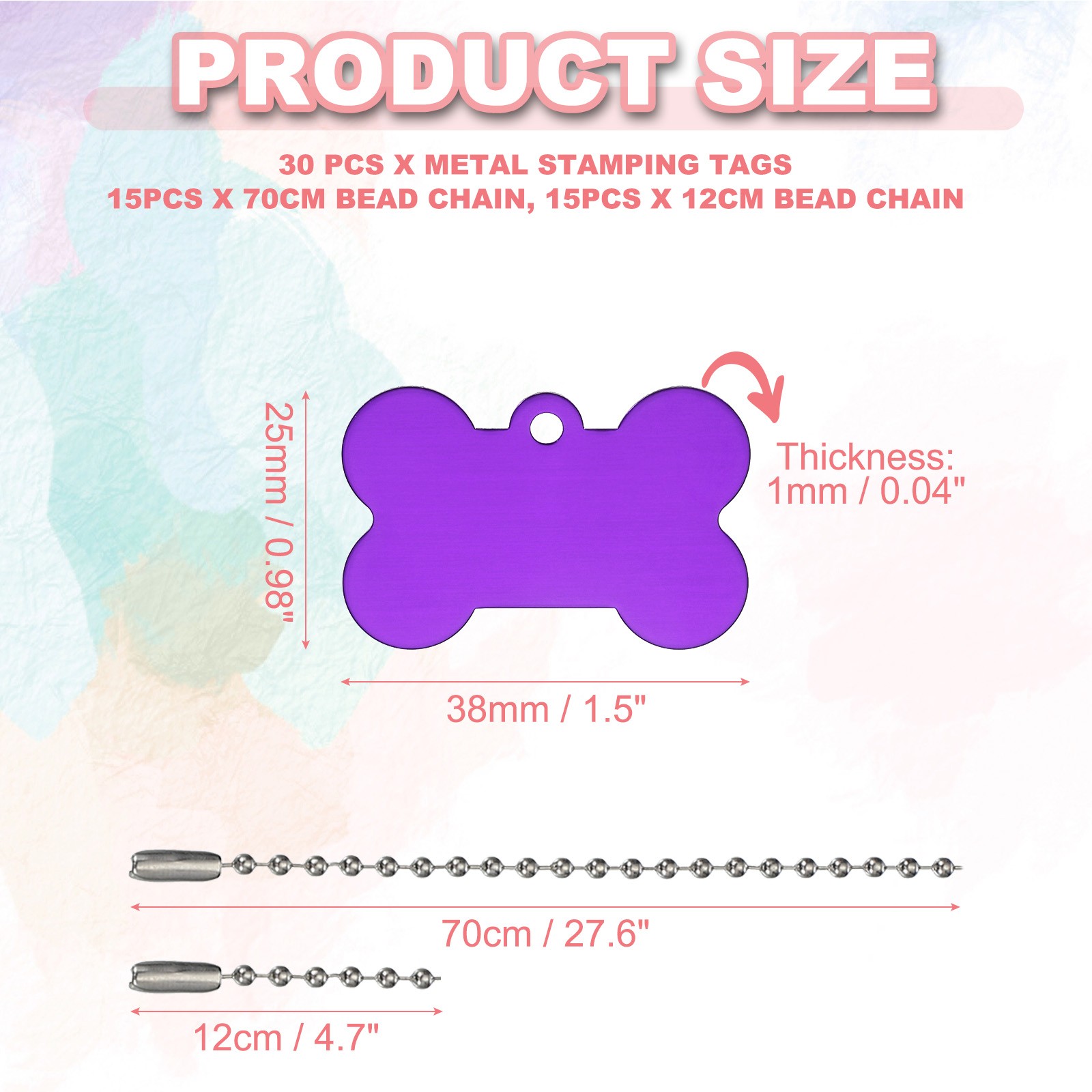 30Pcs Blank Tag Metal Stamping Tags, Bone Shape Engraved Tag, Purple