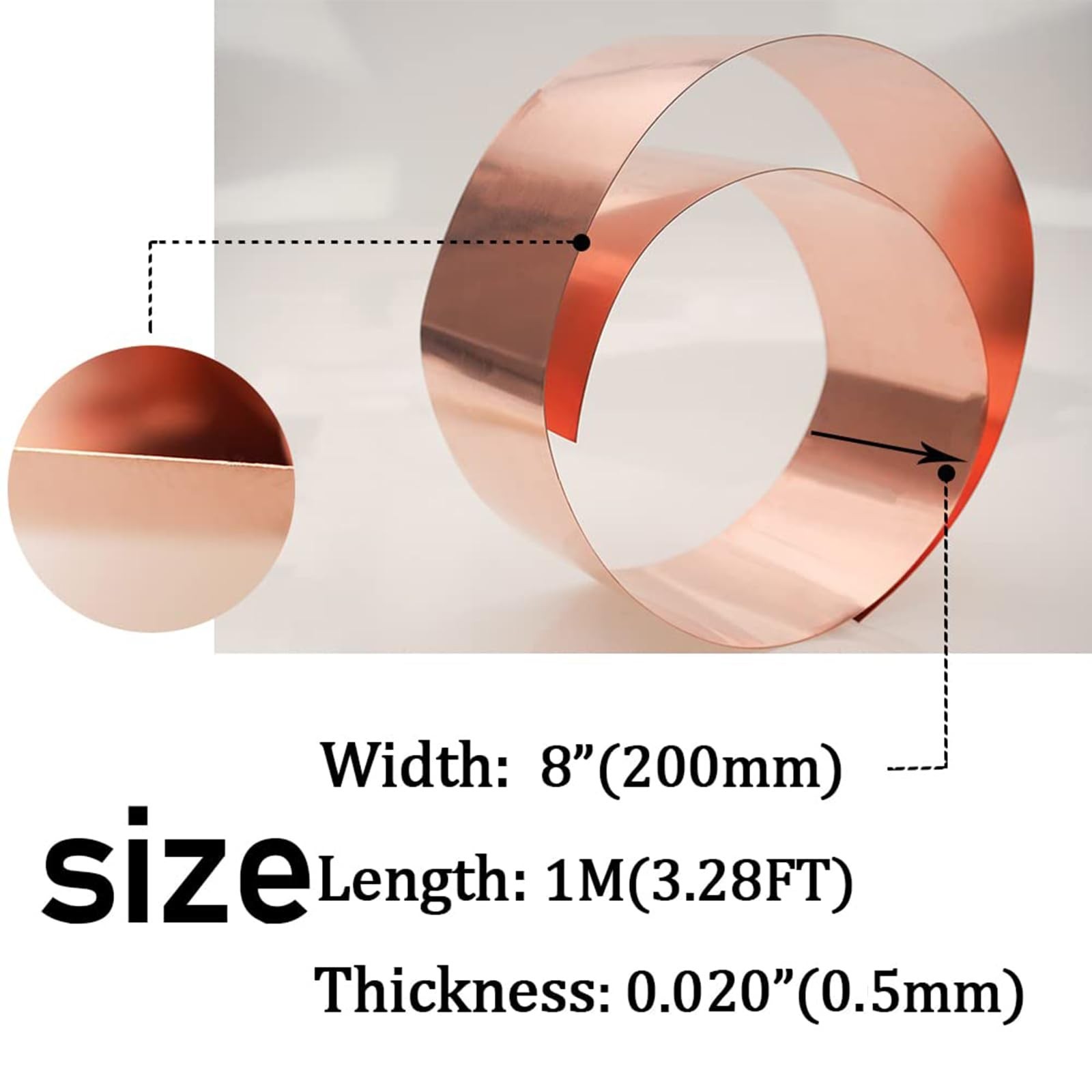 Pure Copper Metal Foil Roll, 0.5mm Thickness x 200mm Width x 1M Length, 99.9%…