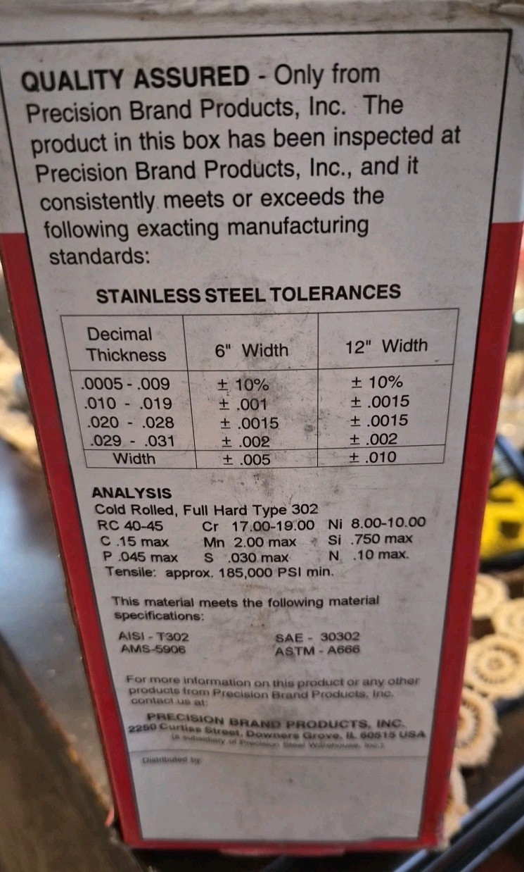 Precision Brand Stainless Steel Shim 22320 6″ X 50″, .010 Guage