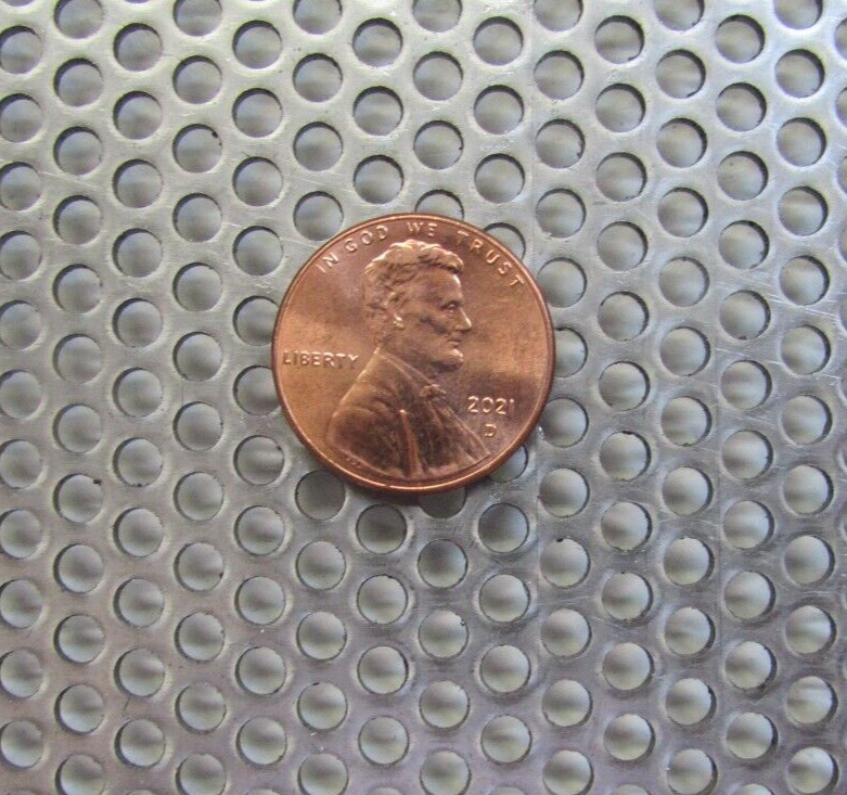 1/8″ ROUND HOLES 18 GA. 304 STAINLESS STEEL PERFORATED SHEET— 4-1/2″ X 7″