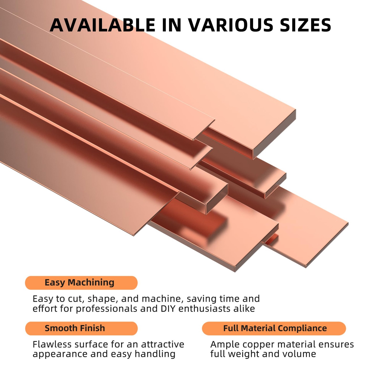 Copper Flat Bar Stock 1/16x2x10 Inch Solid Metal Sheets For Crafts 1 PCS