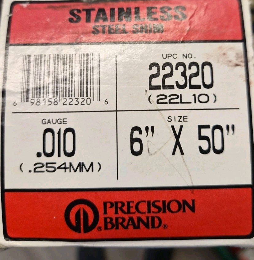 Precision Brand Stainless Steel Shim 22320 6″ X 50″, .010 Guage