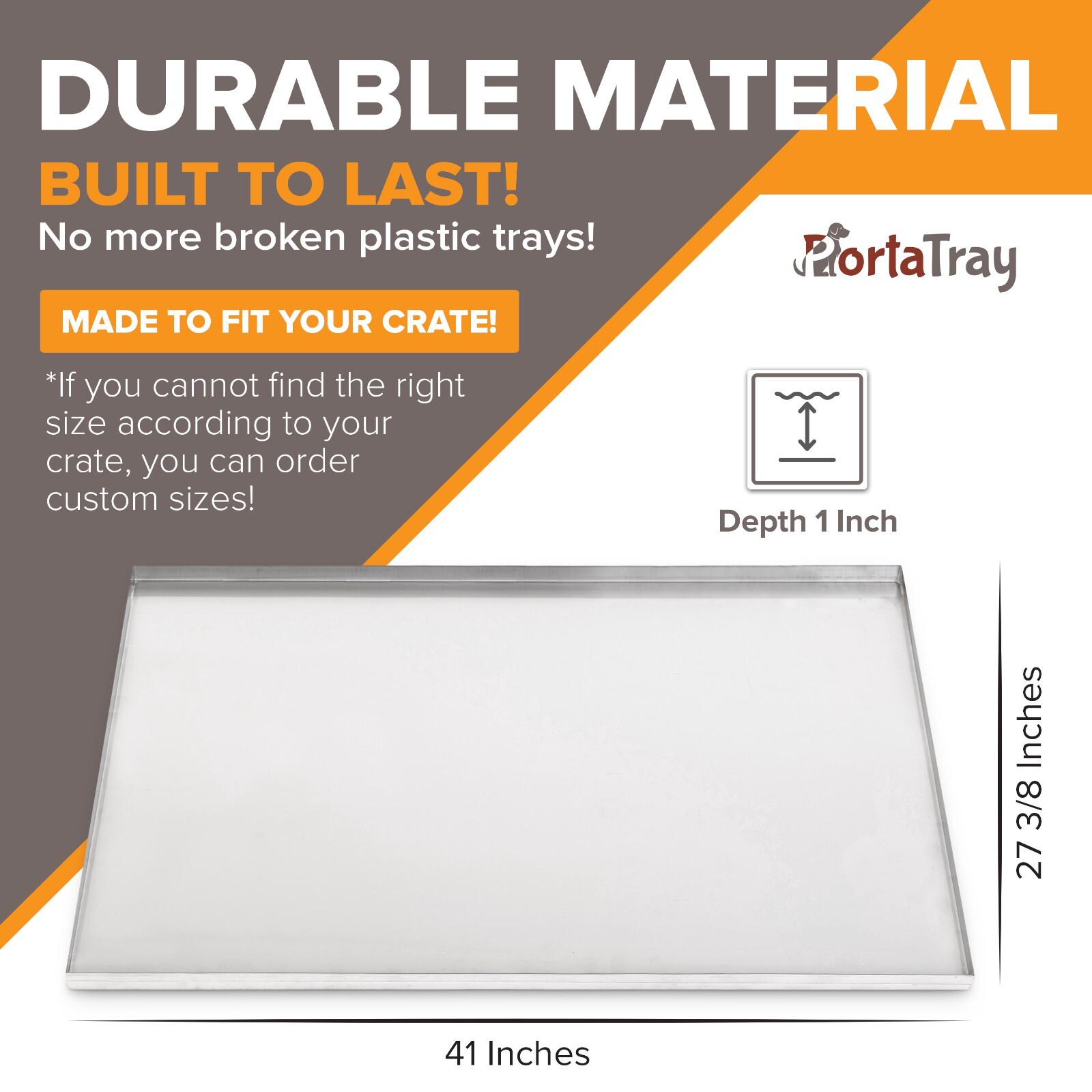 PortaTray Dog Crate Tray Pet Crate Pan Galvanized Dog Crate-41″x27-3/8″x1″