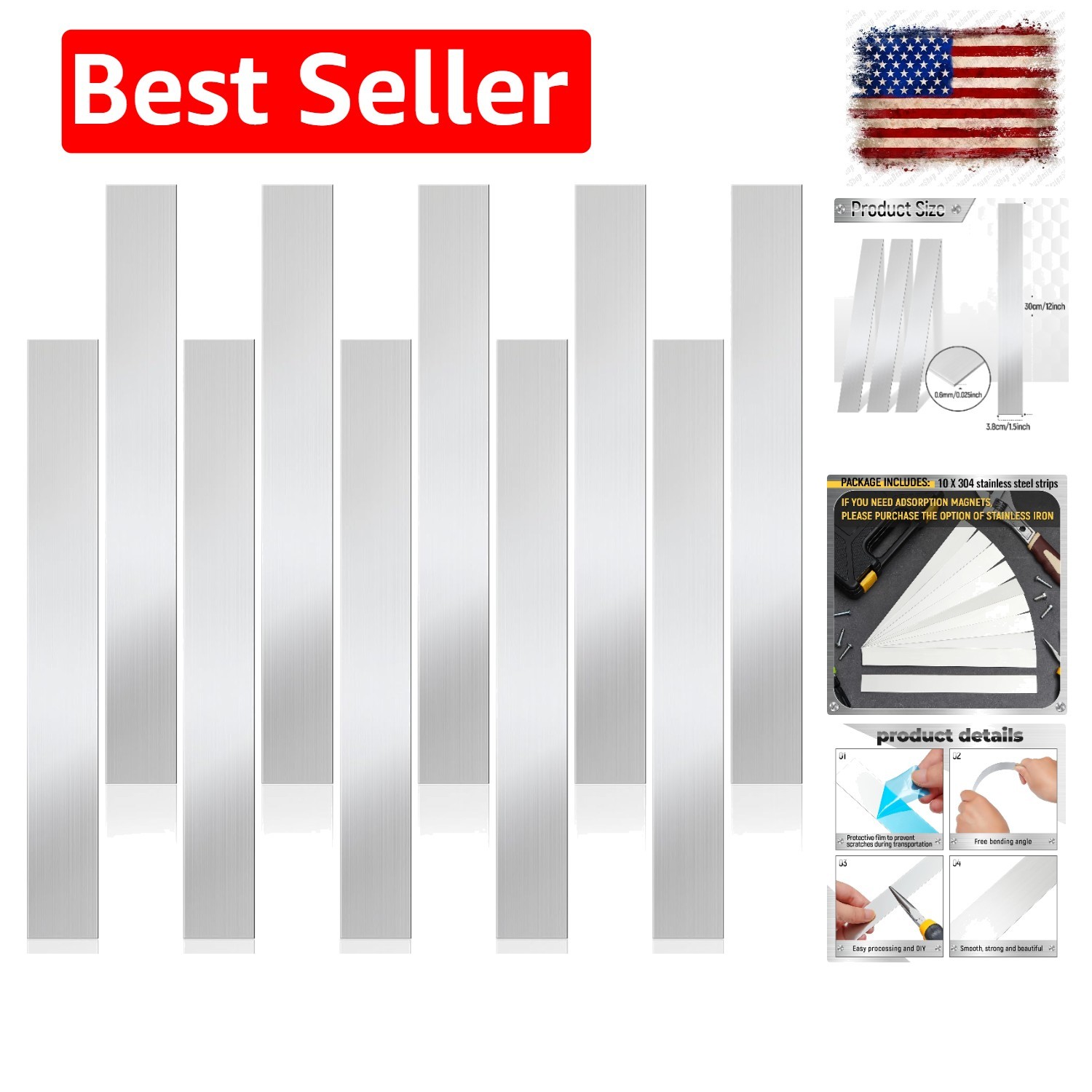 10 Pcs Metal Strips Shim Stock Metal Sheet Shims Gap Filler Trim Strip 0.02”…