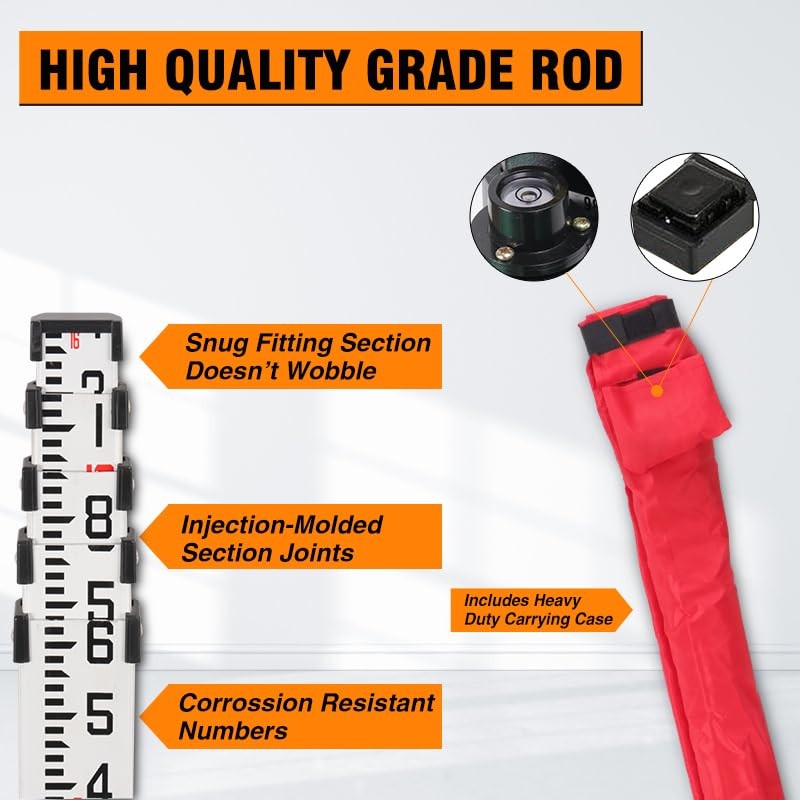 GEOLENI Aluminum Grade Rod – 10ths, With Carrying Case and 16 feet, Red