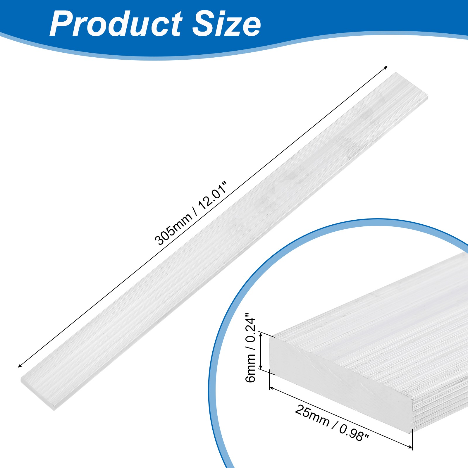 Square Aluminum Flat Bar 1/4″ Thickness 1″ Width 12″ Length