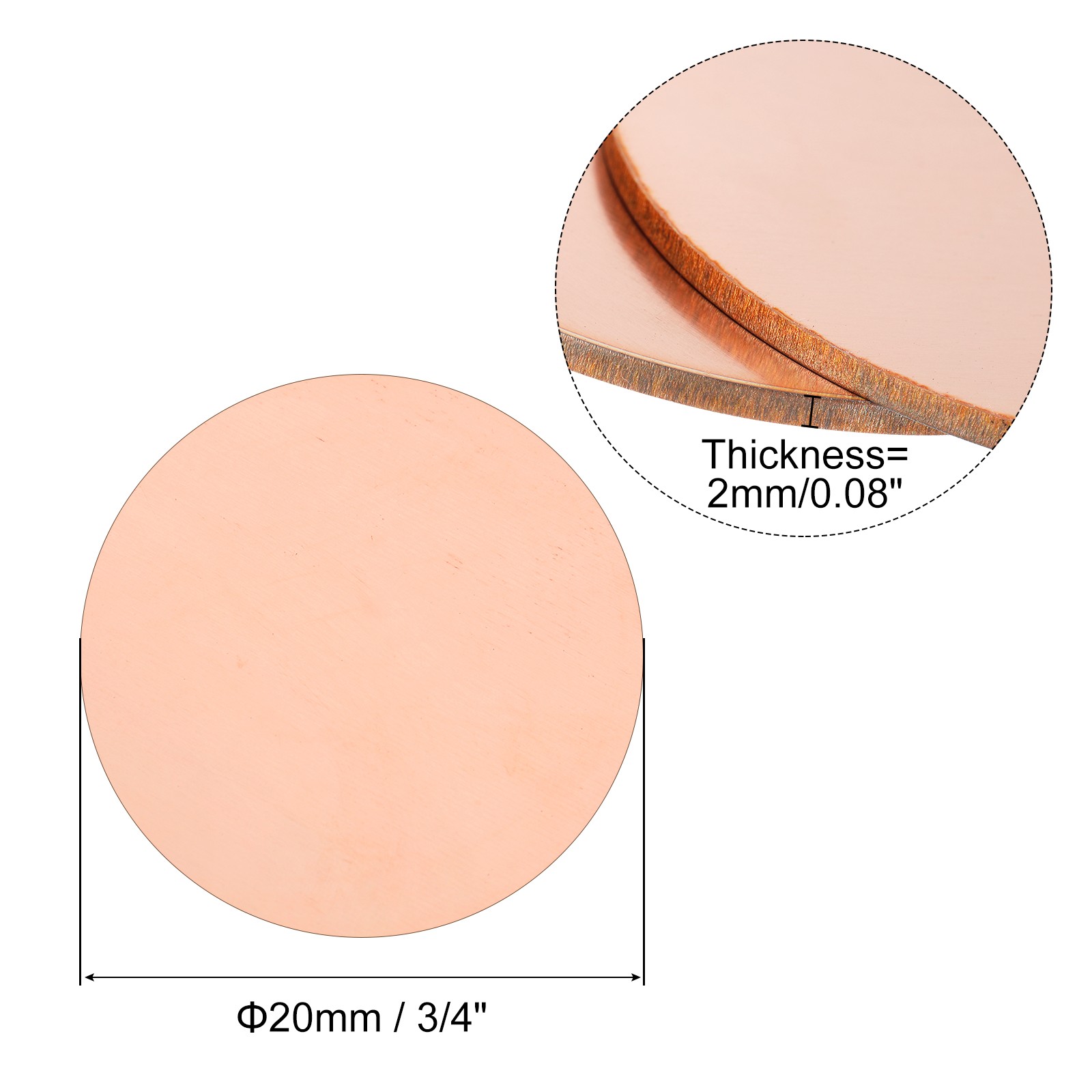 10pcs Pure Copper Sheet 3/4″ x 0.08″ 12 Gauge T2 Copper Metal Round Plate
