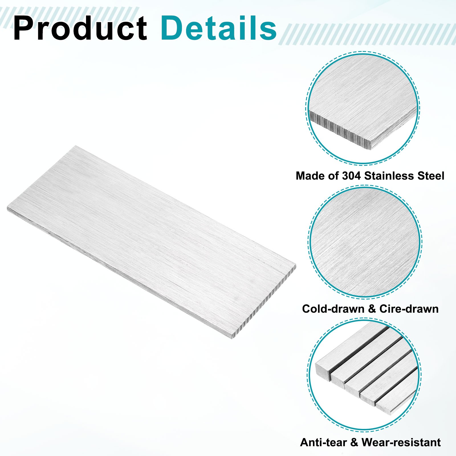 2 Pcs 304 Stainless Steel Flat Bar 1/8″ x 1-9/16″ x 4″ Trim Strips Sheet
