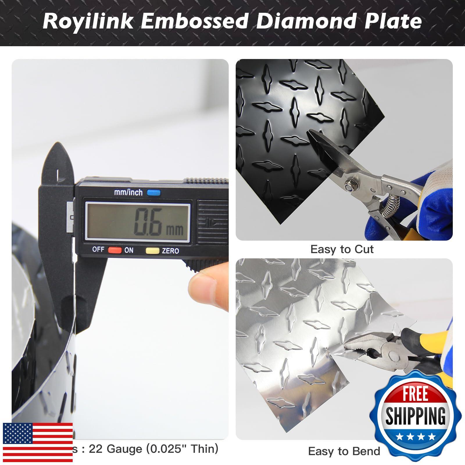 Royilink Embossed Black Aluminum Diamond Plate Sheet Metal – 0.025” Thin Trea
