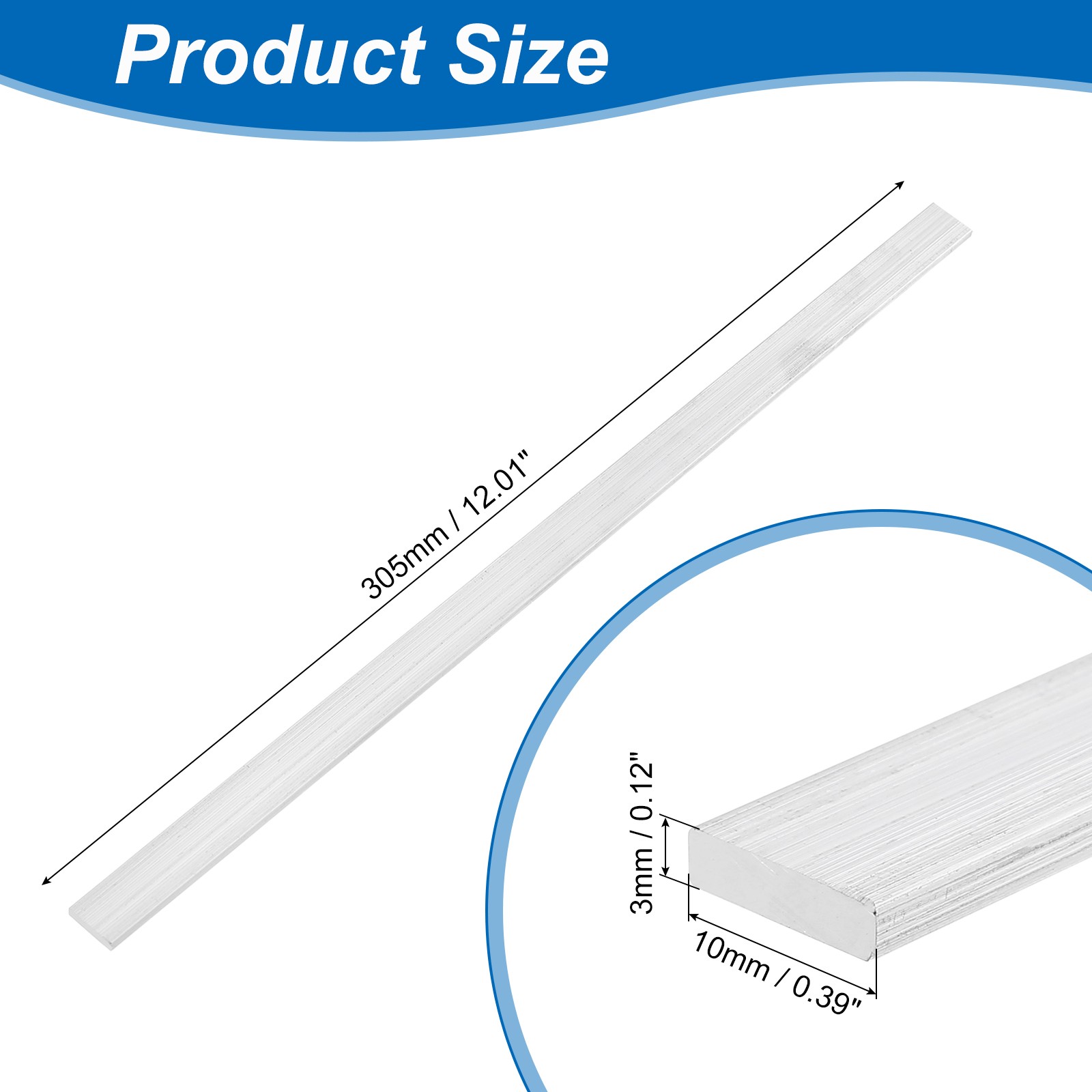 Square Aluminum Flat Bar 1/8″ Thickness 3/8″ Width 12″ Length
