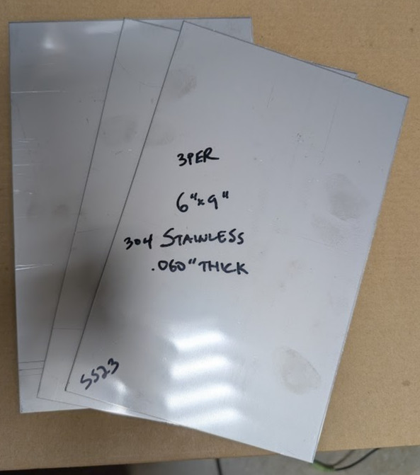3 pieces of 6″ x 9″ 304 Stainless Steel Sheet Metal .060″ (1/16″)Thick 16 Gauge