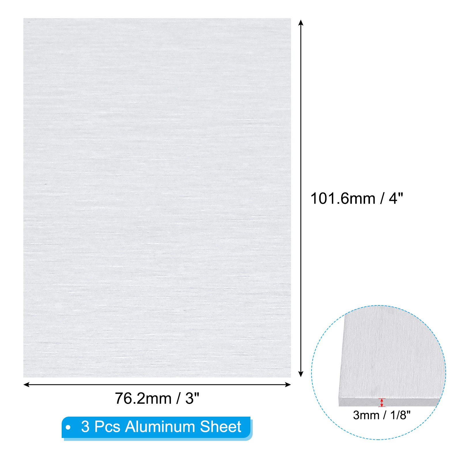 6061 T651 Aluminum Sheet Metal 4 x 3 x 1/8(0.125″) Inch 3Pcs, Flat 3MM