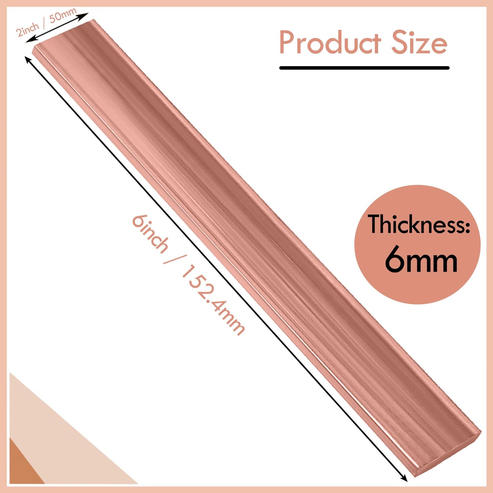 Copper Flat Bar 1/4×2 Inch C110 Bus Bar 6 Inch Long Solid Flat Mill Stock