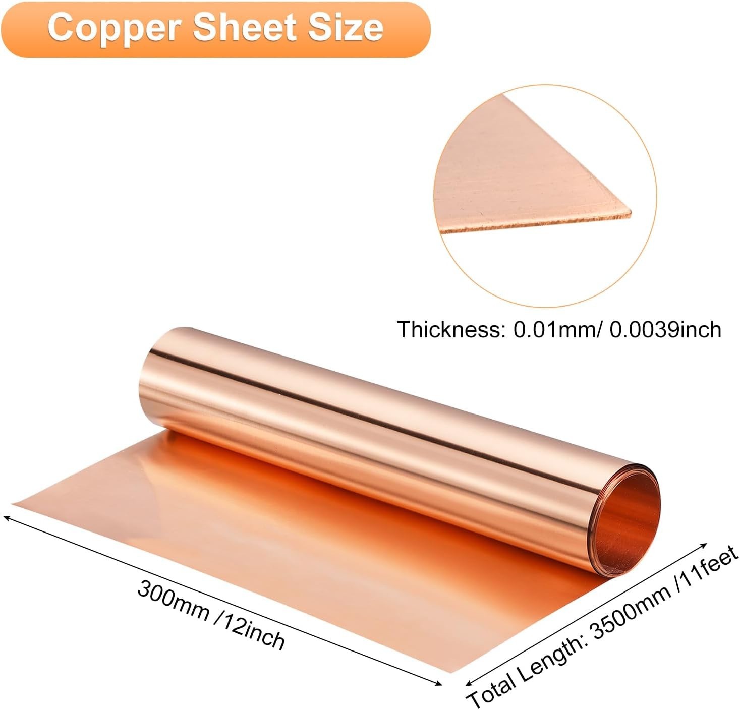 Industrial Grade Copper Strip Roll 3500mm x 300mm x 0.1mm – Weather Resistant