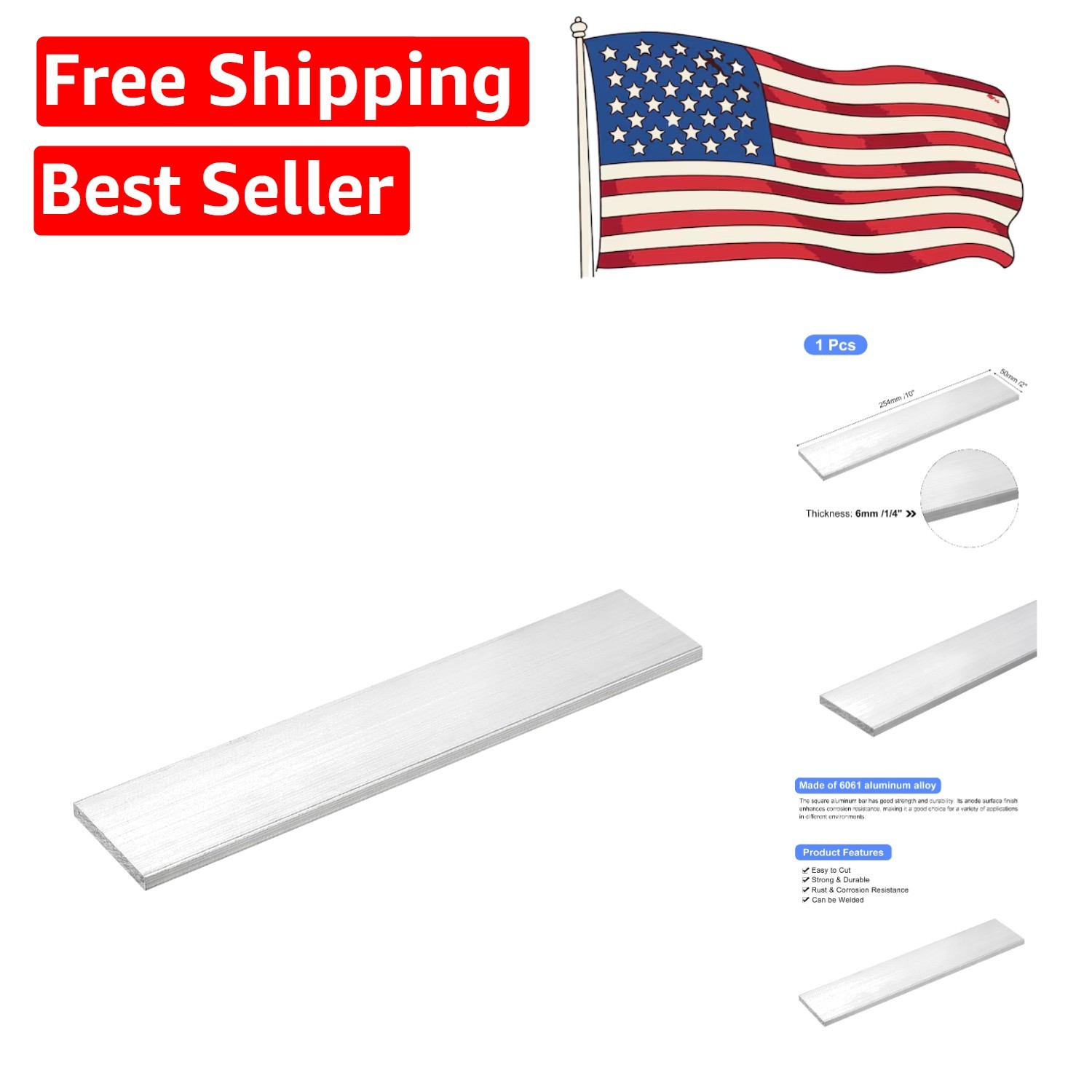 6061 Aluminum Flat Plate, 6 x 50 x 254mm – Ideal for Construction Needs