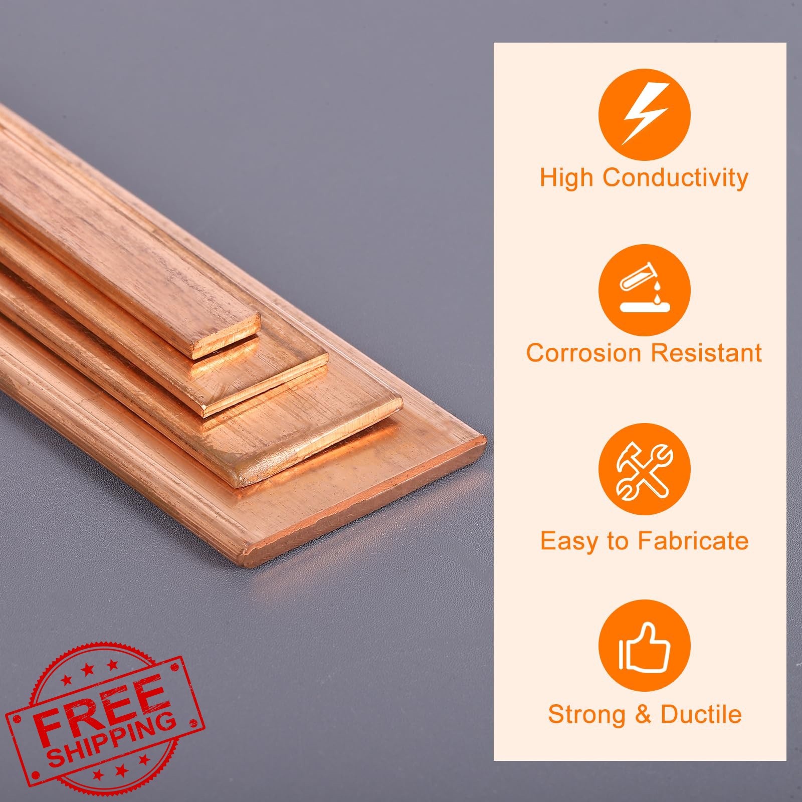 uxcell 2 Pcs Copper Flat Bar, 3/16″ x 3/16″ x 9” C110 Solid Copper Bus Bar S…
