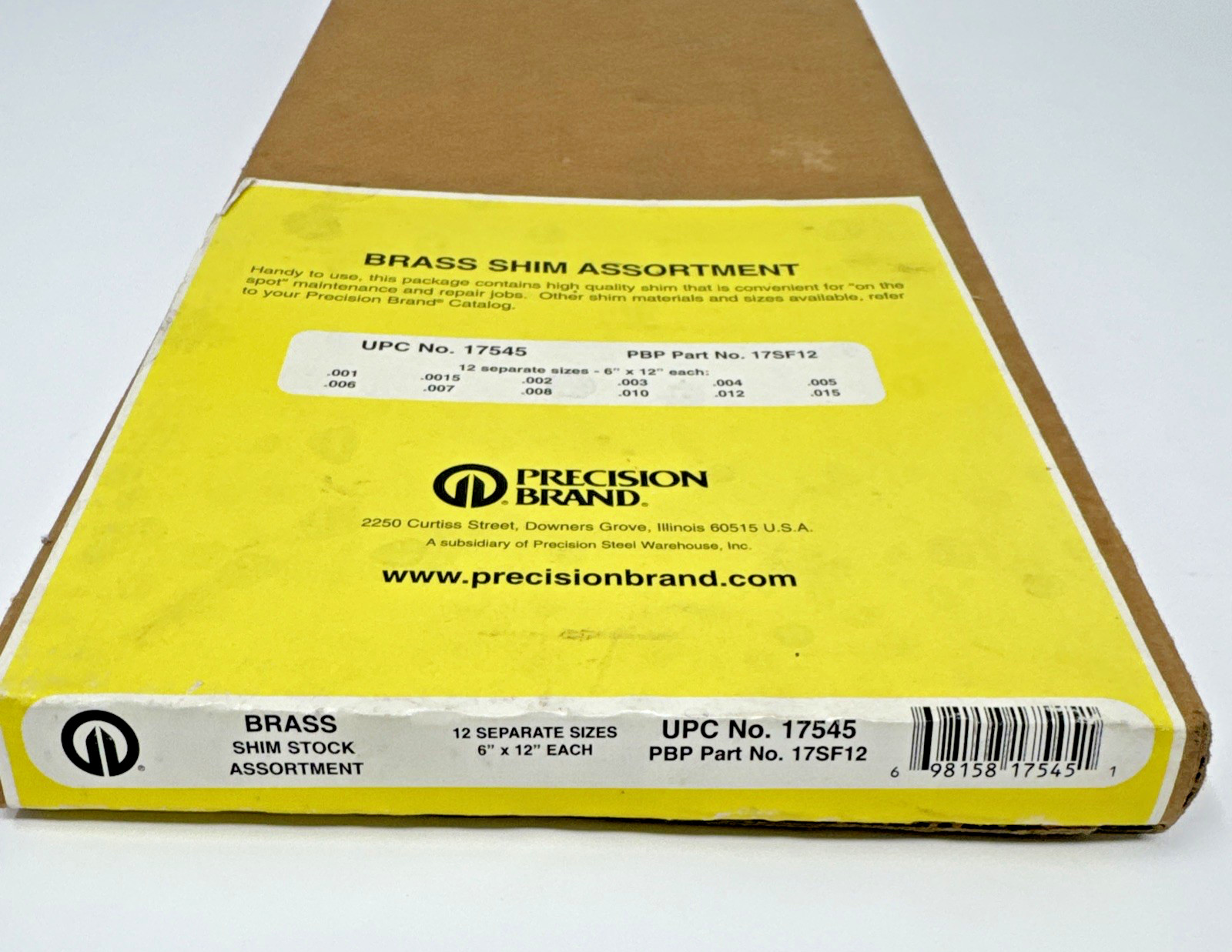 Precision Brand 17545 Brass Shim Stock Assortment 6″ X 12″, Pk12 (.001-.015)