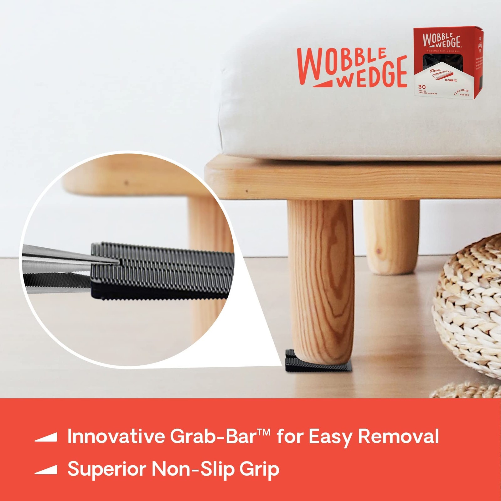 Wobble Wedges Flexible Plastic Shims 30 Pack Black for Leveling and Furniture