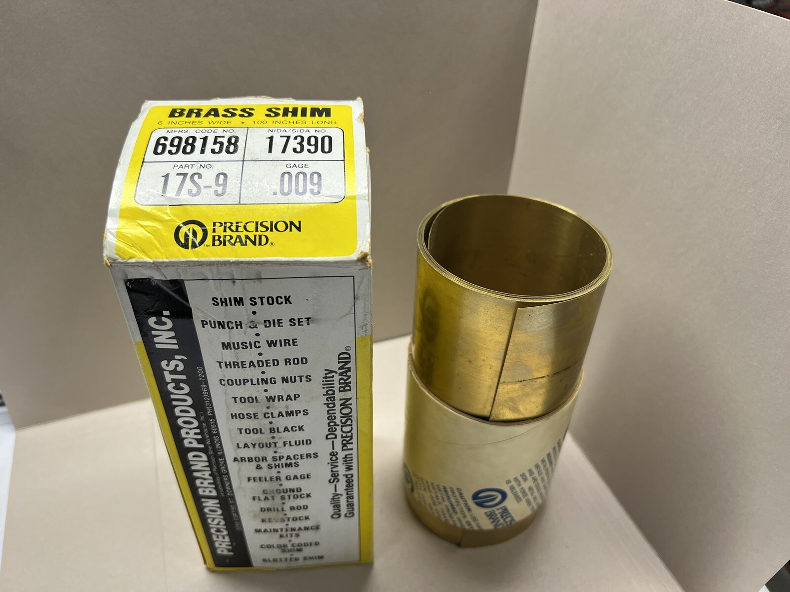 Brass Roll Shim Stock 6″ X 100” X .009” Precision Brand. New In Box