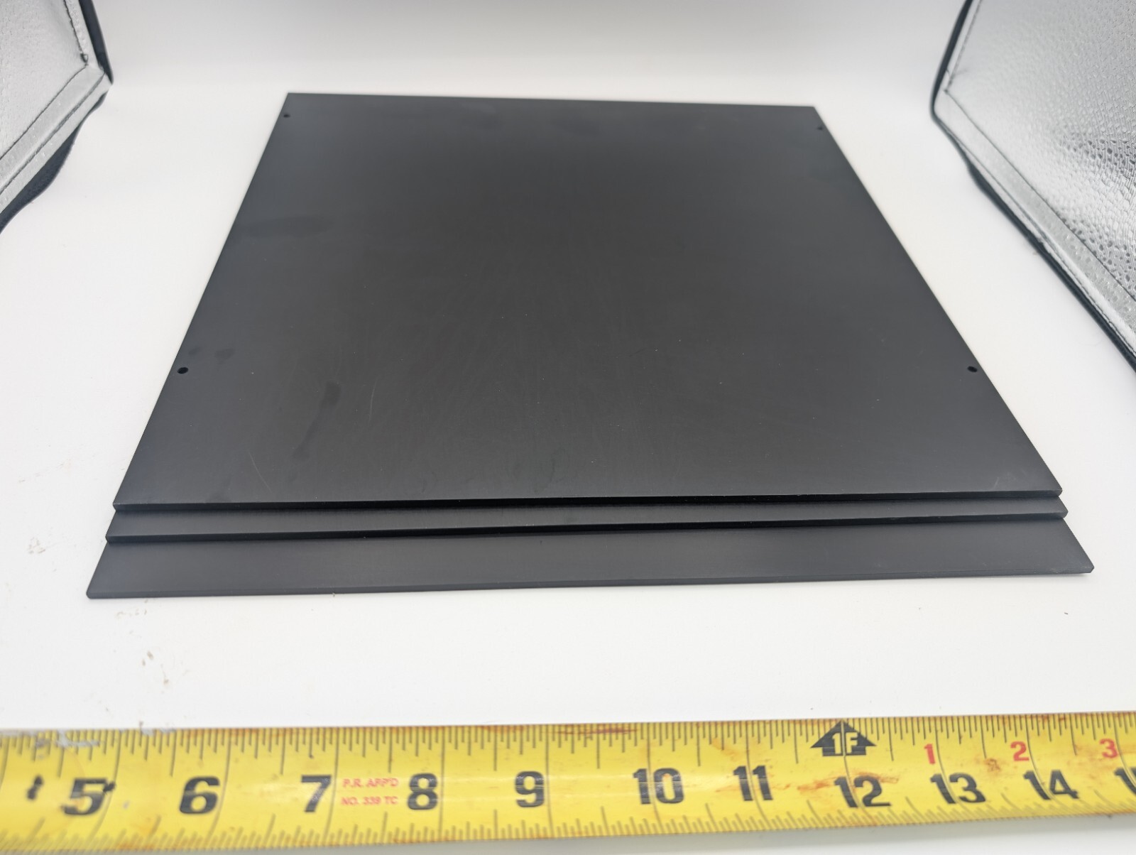 Aluminum plate or bracket 12″ X 12″ X 1/8″ machined Drilled Black Finish