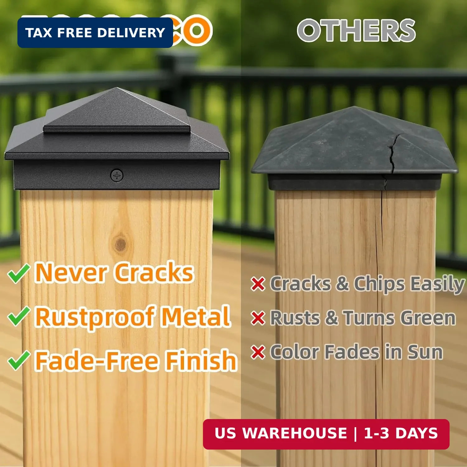 4 x 4 Ultra Durable Aluminum Pyramid Post Caps Fits Actual 3.5″ x 3.5″ Wood Post