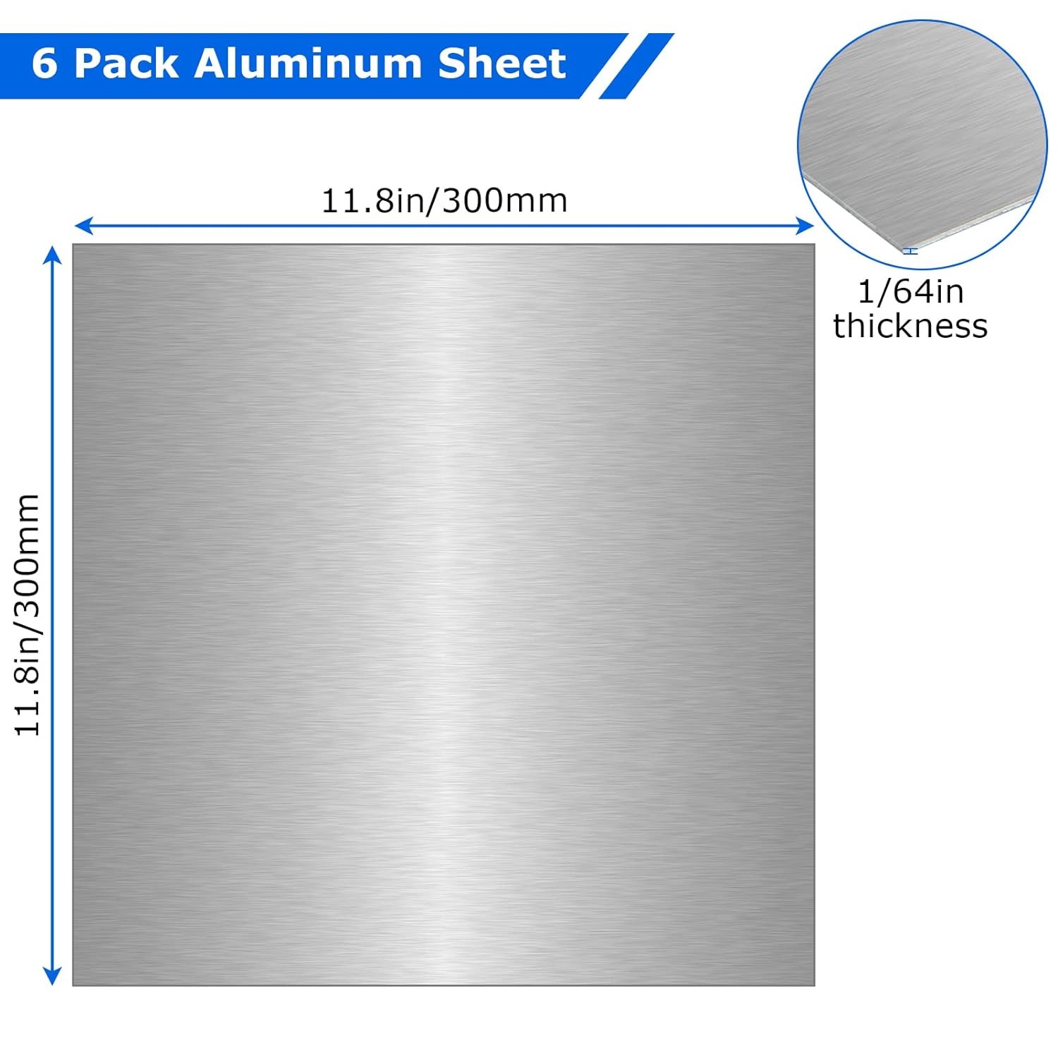 6 Pack 5052 Aluminum Sheet Metal 12 x 12 x 1/64 (0.02”) Inch Thin Flat Plain A