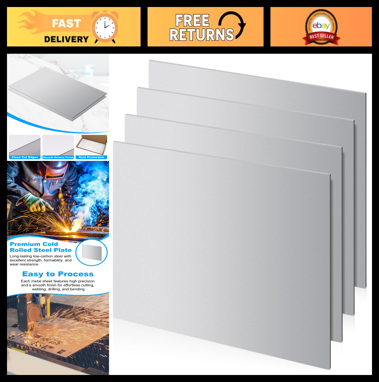 4 Pcs 16″x12″ 18 Gauge Steel Sheet Metal – Weldable Plates for DIY & Industrial
