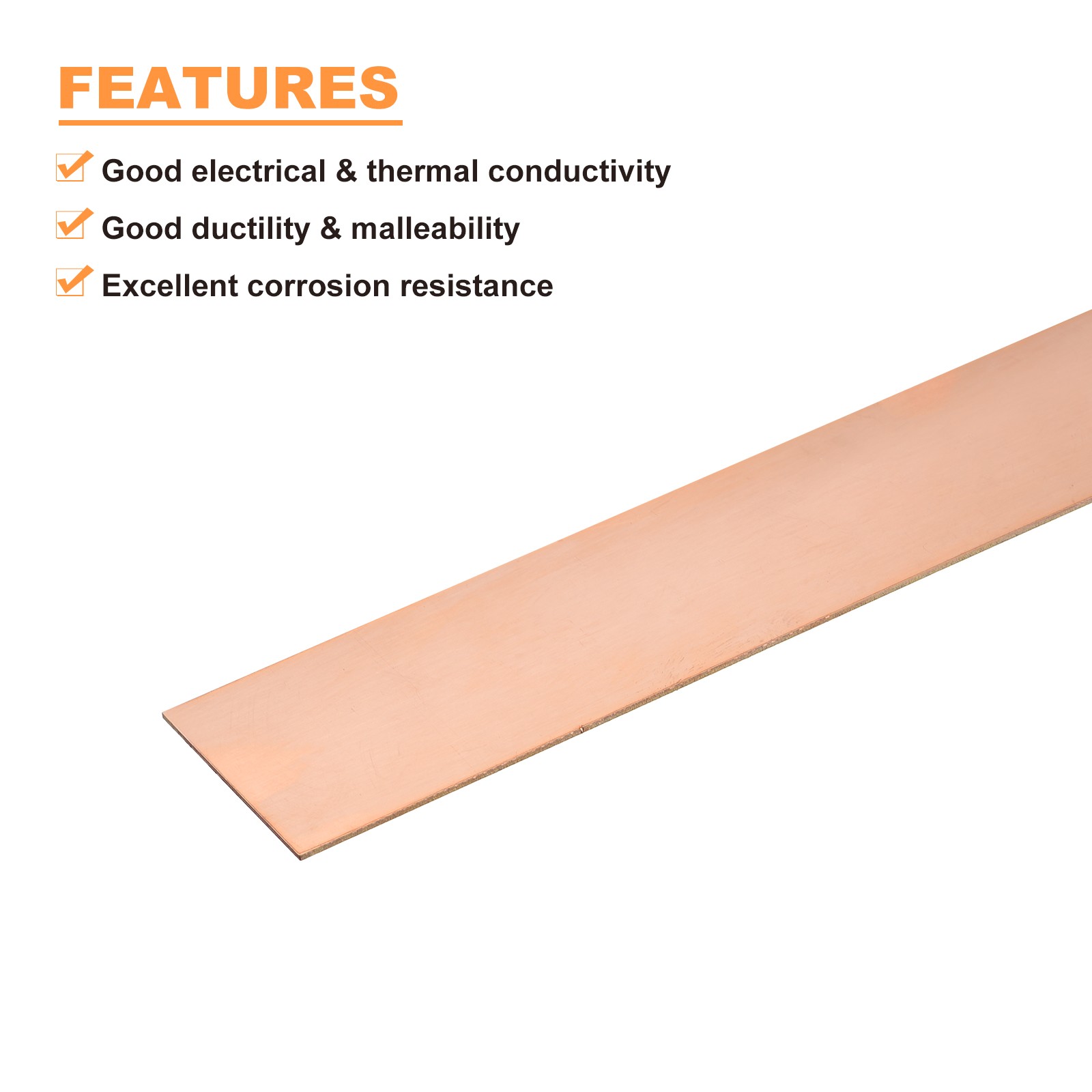 Copper Flat Bar, 0.04″ Thickness x 0.79″ Width x 15.75″ Length Copper Bar Stock