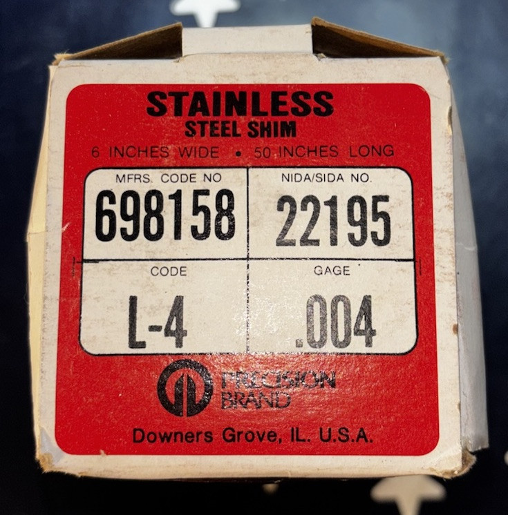 PRECISION BRAND .004” Thick Stainless Steel Shim Stock 6” X 50” 698158 USA