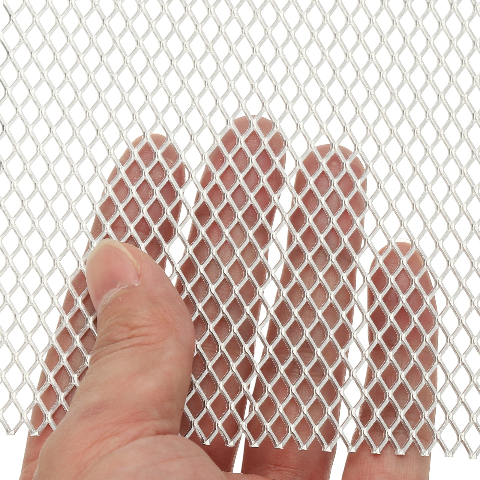 4″L x 4″W Universal Car Grill Mesh, 2Pcs 5x8mm Diamond Hole, Silver Tone