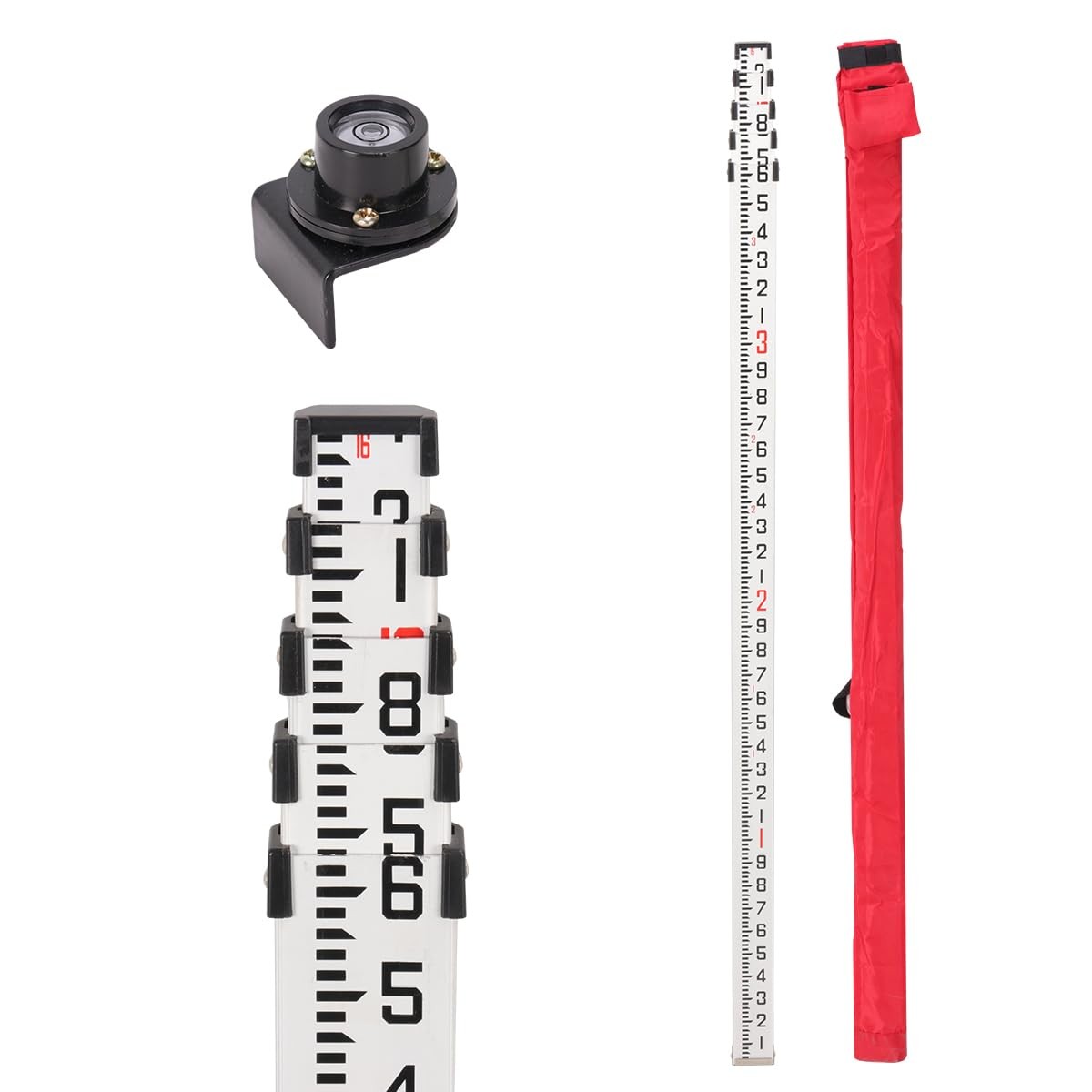 GEOLENI Aluminum Grade Rod – 10ths, With Carrying Case and 16 feet, Red