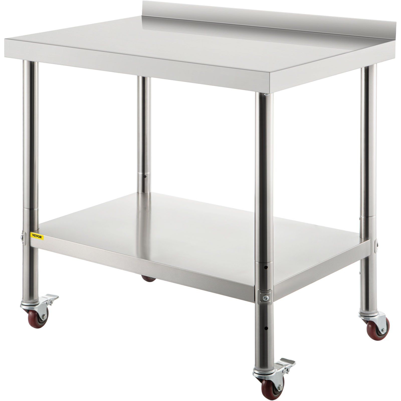 Commercial Stainless Prep Table: 30″x24″, 440lb Load, 3-Tier Shelf, Backsplash