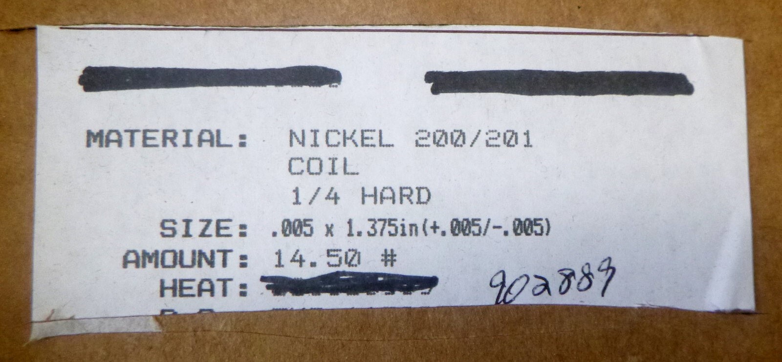 National Electronic Alloys (NEA) Nickel 200/201 Coil, 0.005″ x 1.375″, 14.5 lbs.