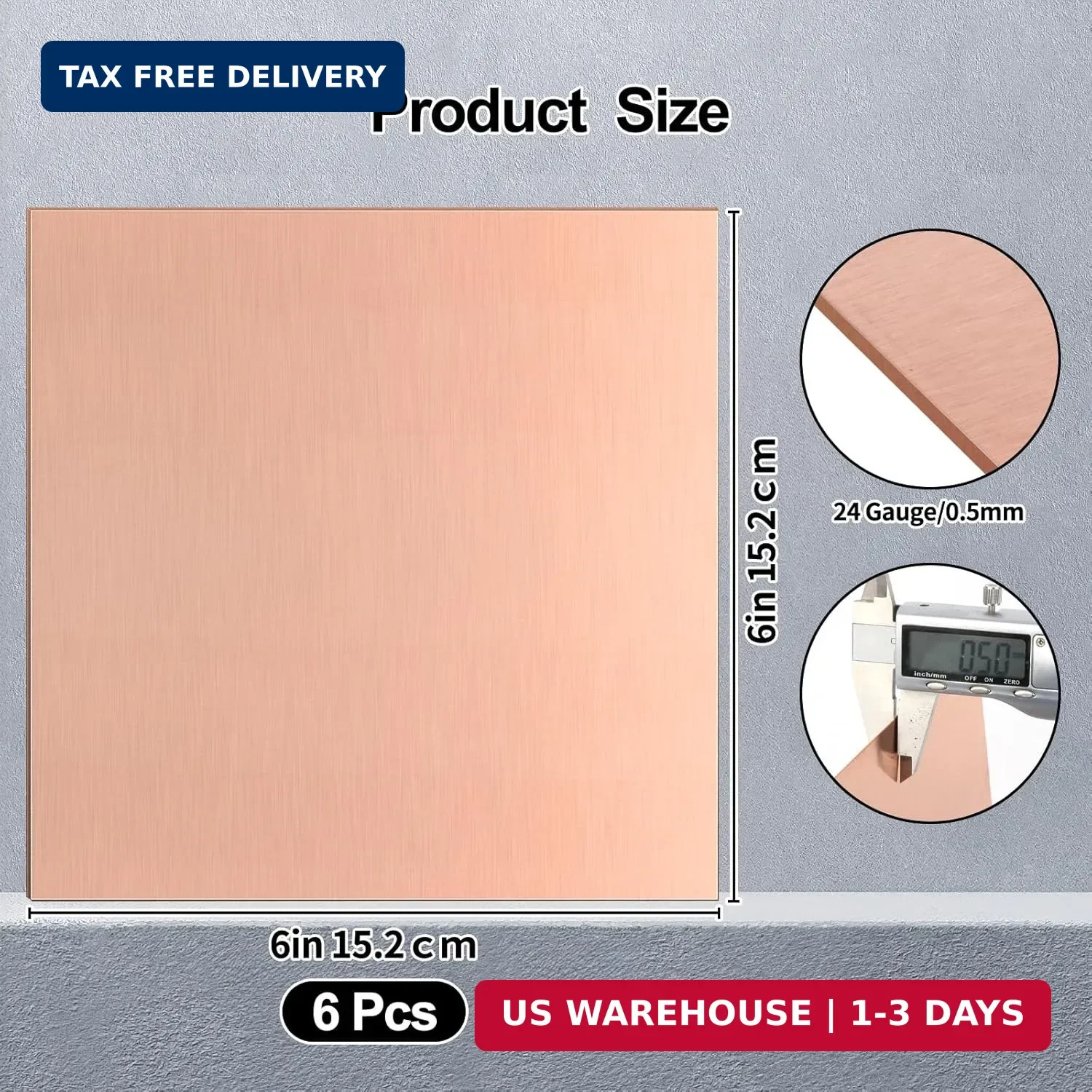 6-Pack 99.9% Pure Copper Sheets Metal 6 “x 6”, 24 Gauge Copper Sheets