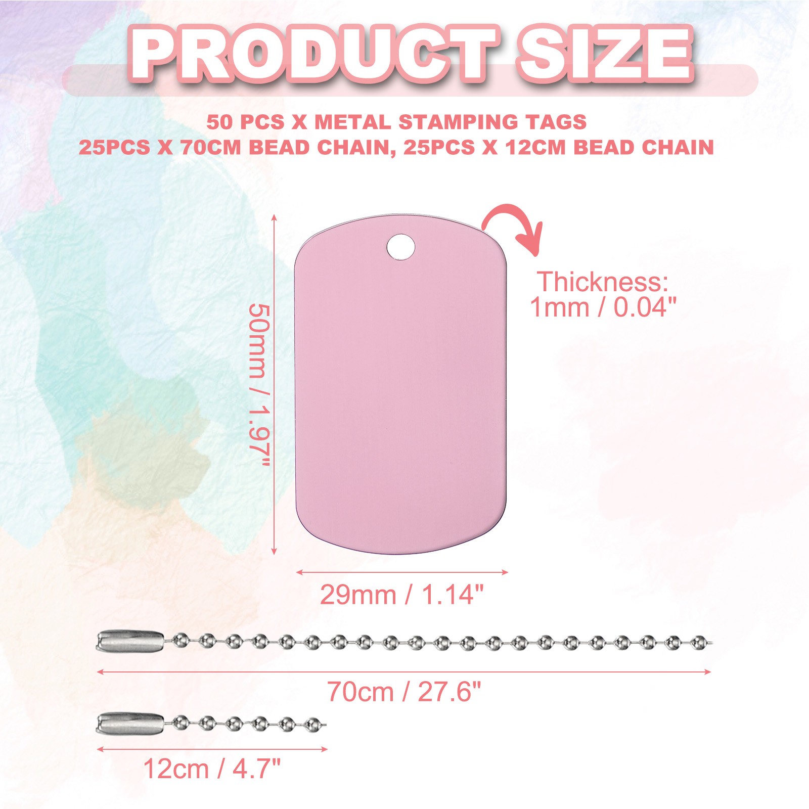 50Pcs Blank Tag Metal Stamping Tags, Rectangle Shape Engraved Tag, Pink