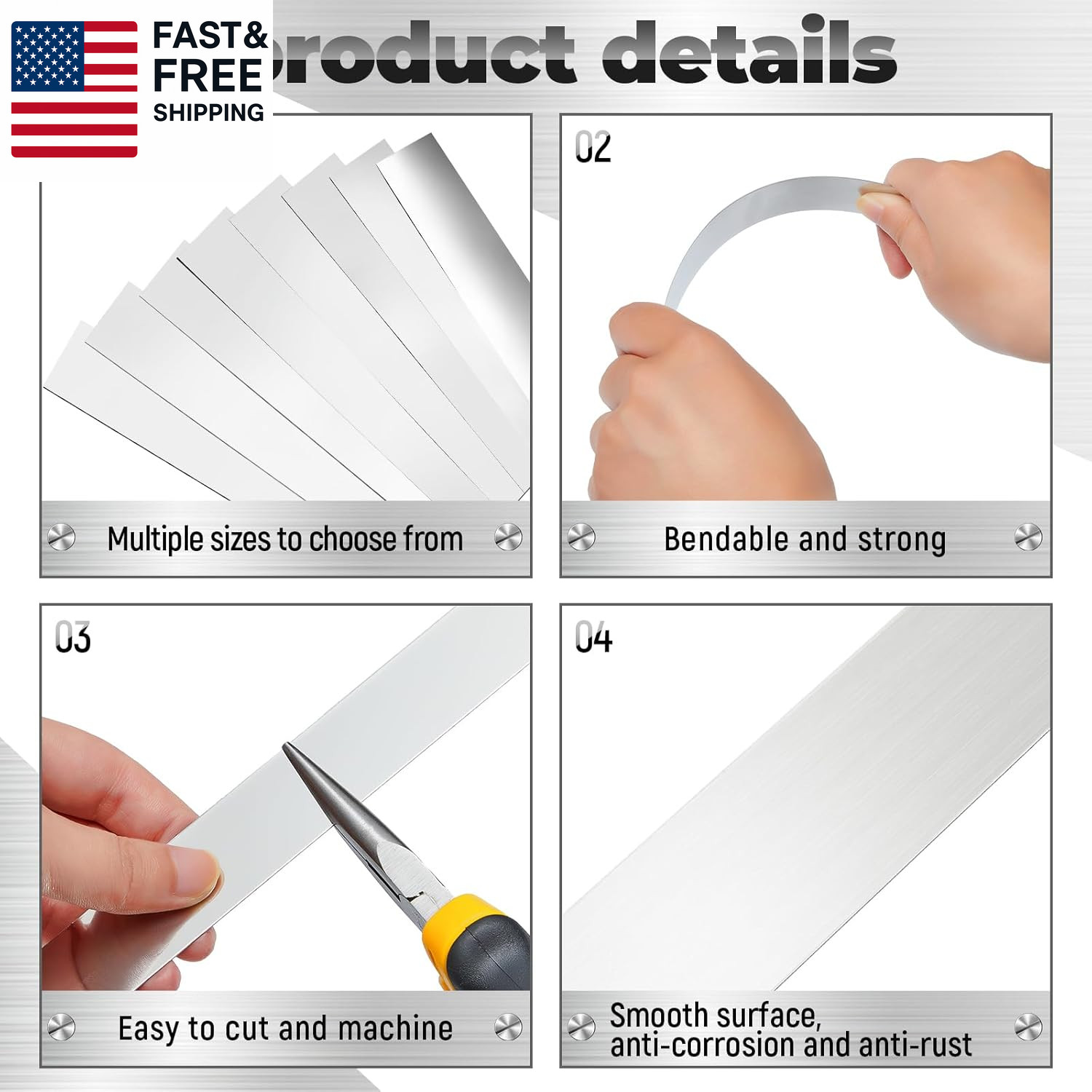 24 Pcs 304 Stainless Steel Strips Metal Shim Stock Assortment 1 Width X 12 Lengt