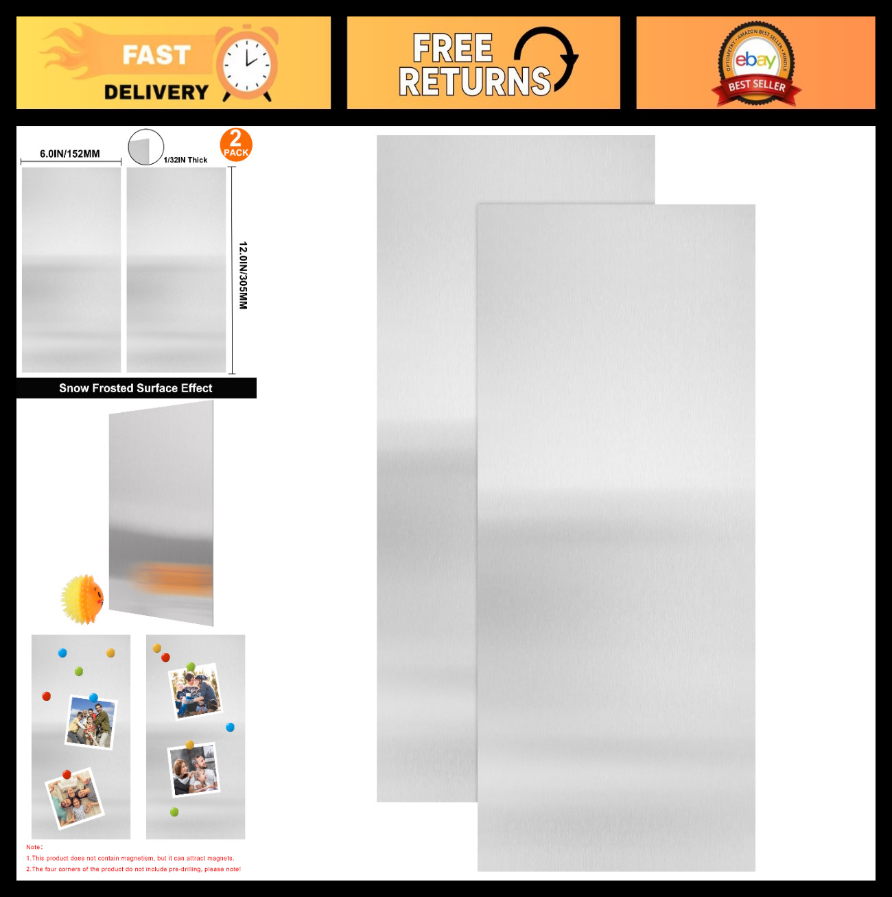 2Pcs 6″x12″ 20GA Stainless Steel Sheets for Crafting, Magnetic Mounts, DIY Proje