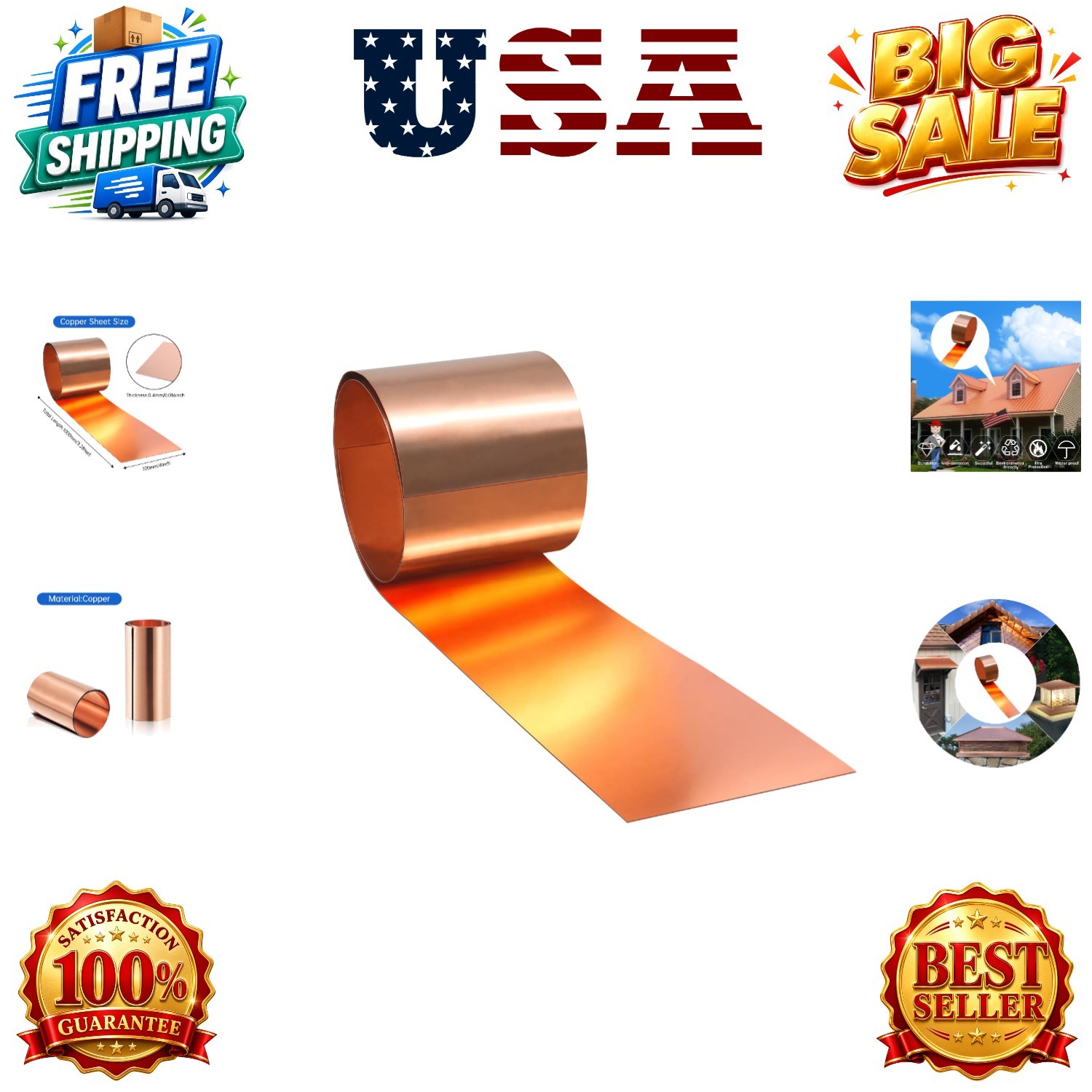 Copper Sheet Roll, 1000x100x0.4mm Copper Flashing Roll, 27 Gauge Thick Pure C…