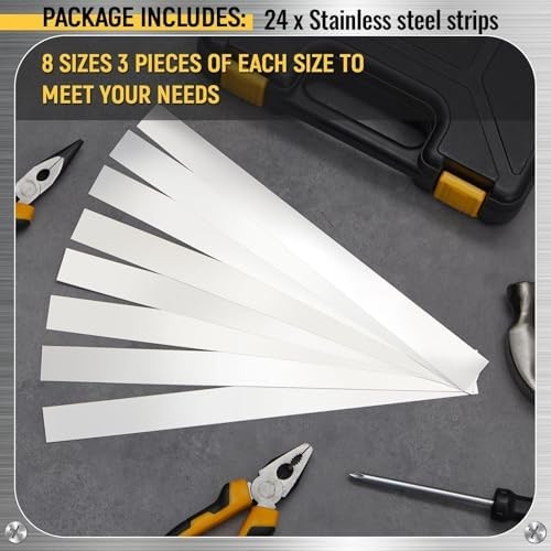 24 Pcs 304 Stainless Steel Strips Metal Shim Stock Assortment 1″ Width x 12″ Len