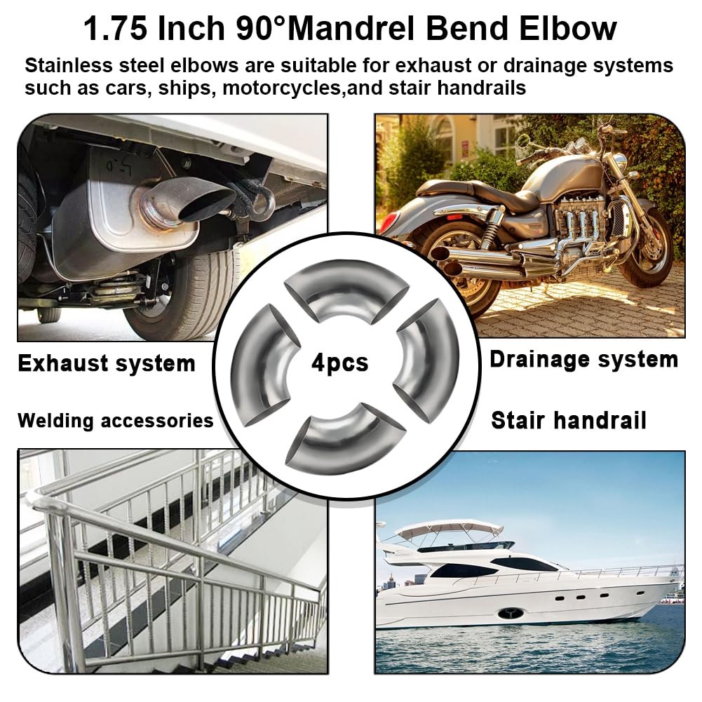 1.75″ 90 Degree SS304 Stainless Steel Exhaust Elbow Bend Pipe