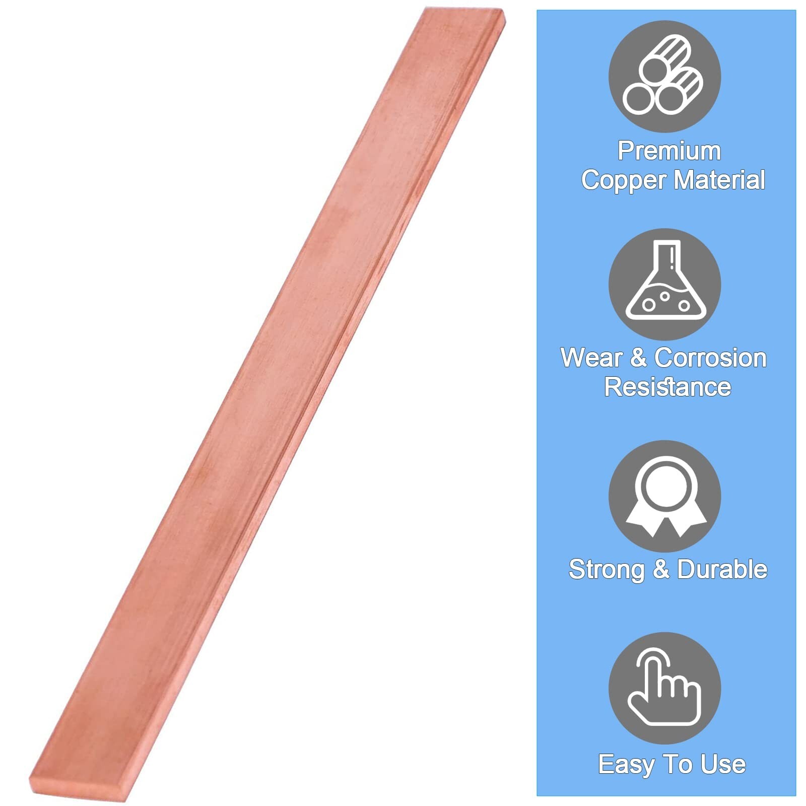 1/8″ x 1″ C110 Copper Flat Bar 12″ Long, Copper Bus Bar 1/8″ x 1″