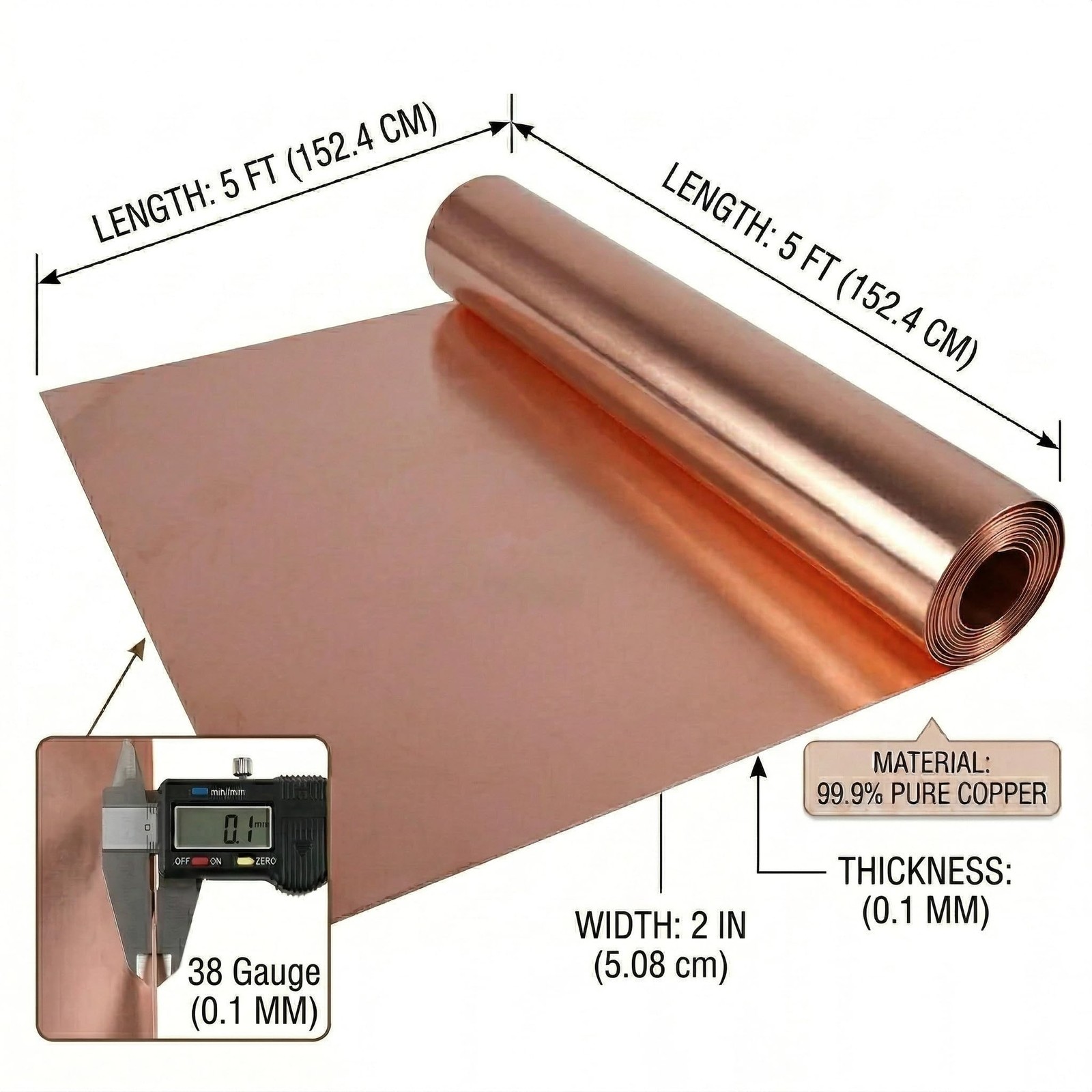 Copper Sheet For Crafting Electrical 0.02mm x 100mm x 2m Foil Plate
