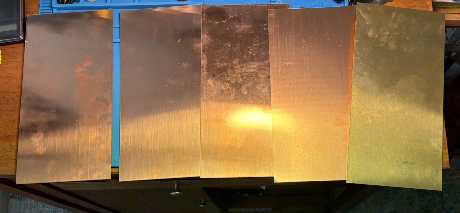 4 COPPER SHEET 6×12 Inches And 1 Brass Sheet 6×12 Inches .27mm-.64mm Thick