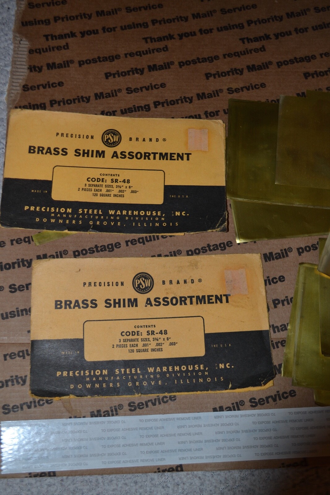 12 PRECISION BRANDS BRASS SHIM ASSORTMENT Code SR-48 3-3/8 x 6