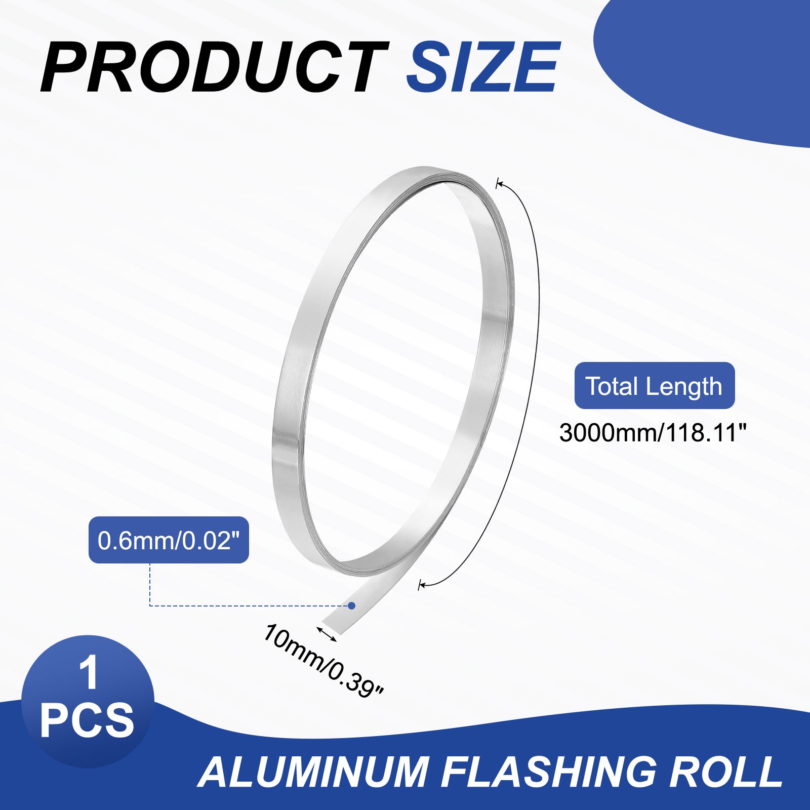 Aluminum Flashing Roll, 3000mm x 10mm x 0.6mm 1060 Aluminum Metal Roll